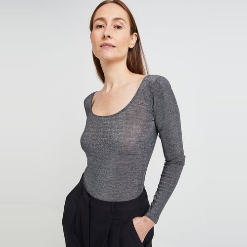 Body manches longues ROMANE en laine et soie avec fils metallises Oeko Tex