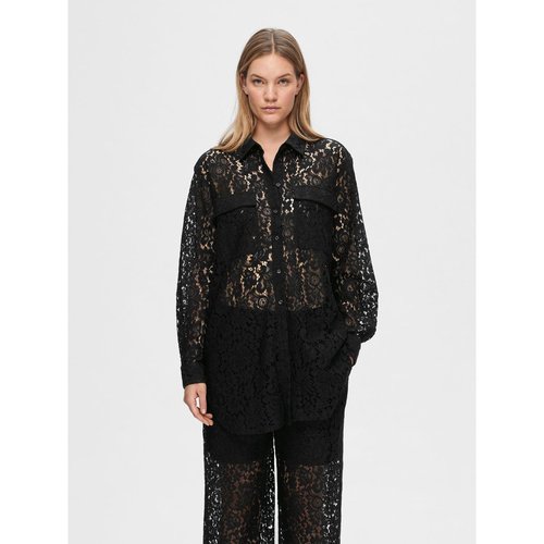 Chemise dentelle a manches longues noir black Selected Femme La Redoute