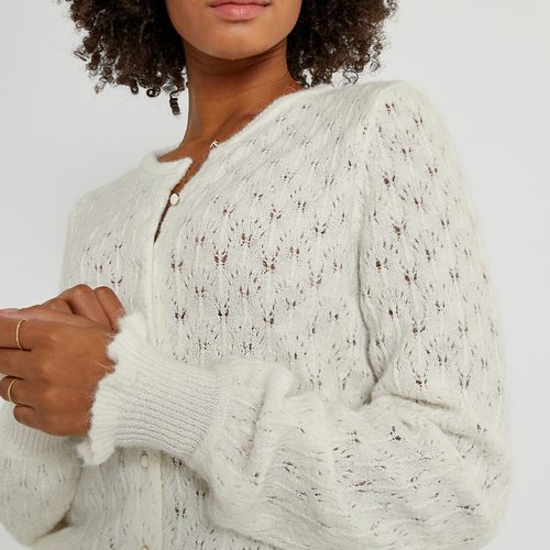 Pointelle knit cardigan with ruffled cuffs La Redoute Collections La Redoute
