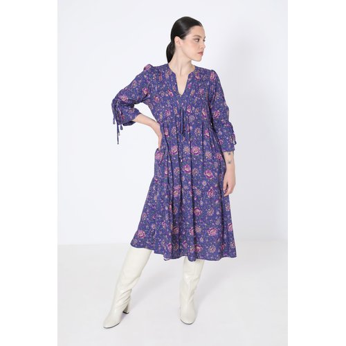 Robe midi en imprime floral avec plastron violet Jean Marc Philippe La Redoute
