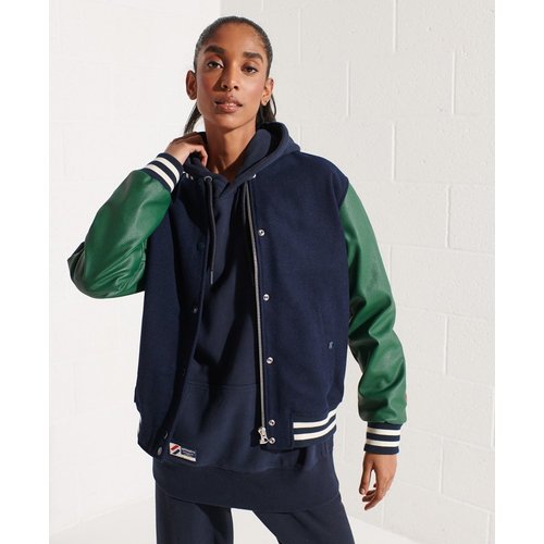 Veste en laine style baseball universitaire vert fonce bleu marine intense Superdry La Redoute