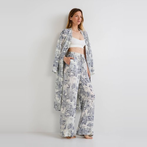 Pantalon fluide imprime effet toile de jouy ombre bleue Monoprix La Redoute