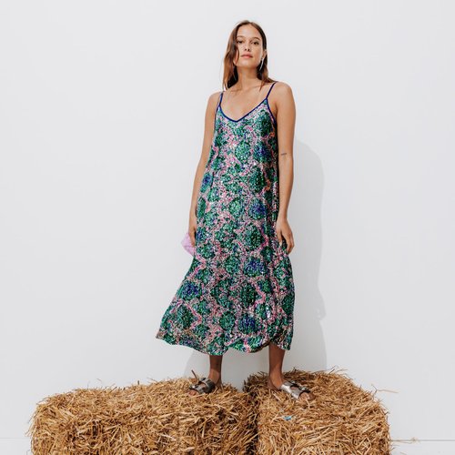 Longue robe a paillettes imprime multicolore Promod La Redoute