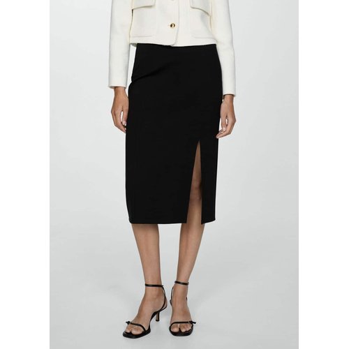 Jupe crayon fendue maille point de rome noir Mango La Redoute