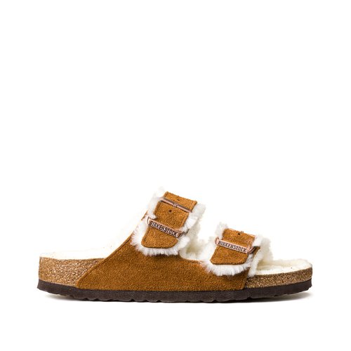 Gefutterte lederpantoletten arizona fell kamel Birkenstock La Redoute