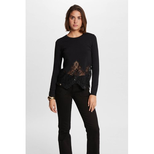 Pull col rond et dentelle noir Morgan La Redoute