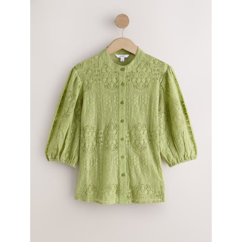 Chemisier Vert Topshop Taille 8 Bordure Dentelle Florale - Occasion Très Bon état