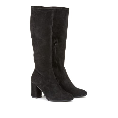 Recycled stretch calf boots with heel black La Redoute Collections La Redoute