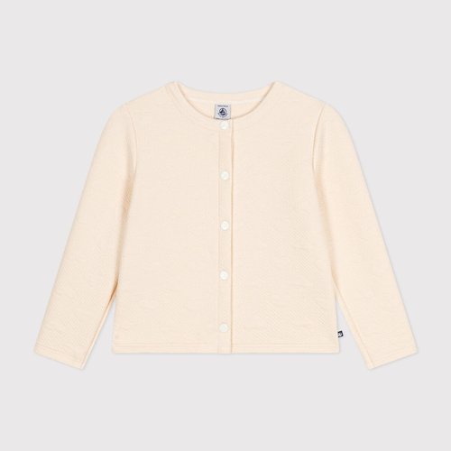 Quilted tubular knit cardigan in cotton mix ecru Petit Bateau La Redoute
