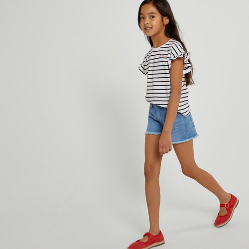 Tee-shirt rayures noires et blanches manches courtes bouffantes dessin coeur 4 ans catimini