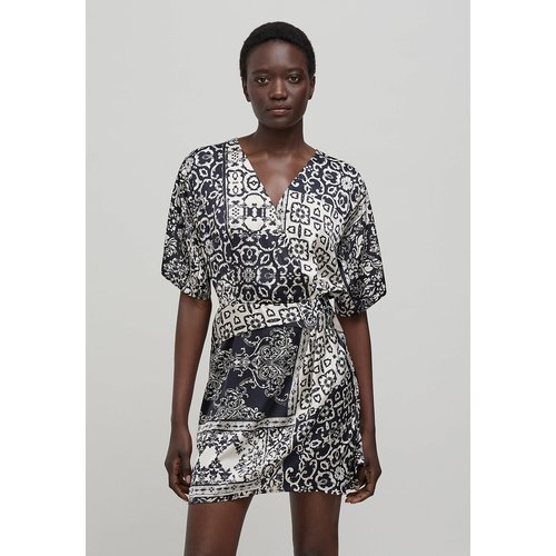 Robe courte manches courtes imprime patchwork Ikks imprime noir La Redoute