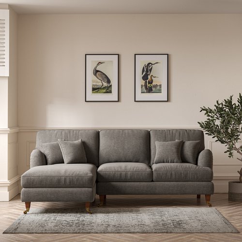 Emeline soft brushed left hand corner chaise sofa with antique castor legs left facing So home La Redoute