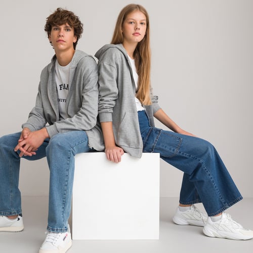 Unisex zip-up hoodie grey marl La Redoute Collections | La Redoute