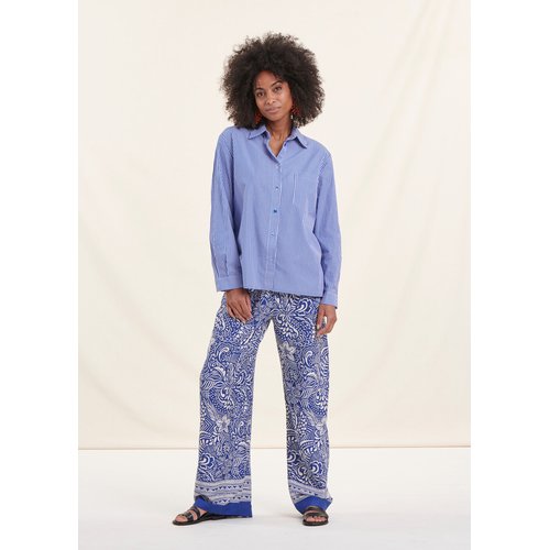 Pantalon fluide fleuri taille elastique blanc bleu La Fee Maraboutee La Redoute