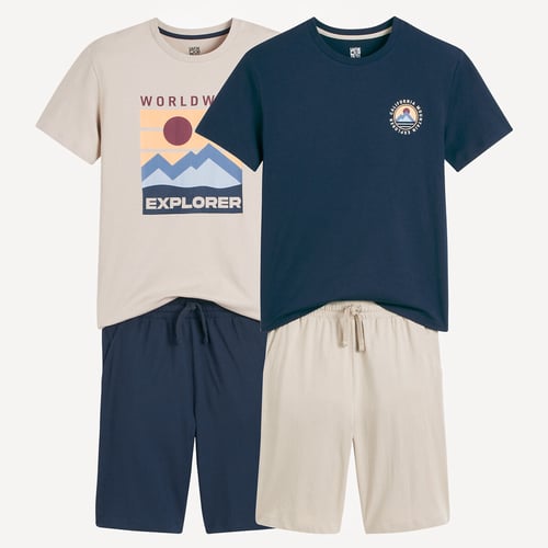 Lot 2 Pyjashorts Pirate Bleu Océan 6A - Pyjama Court Garçon Imprimé Fun, Confortable Et Doux