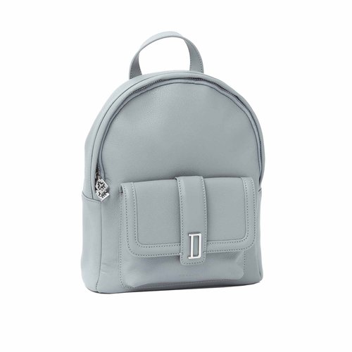 Sac a dos en cuir marine gris avec poche exterieure gris Draeger Paris La Redoute