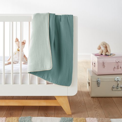 Manta bicolor para bebe de gasa de algodon kumla La Redoute Interieurs La Redoute