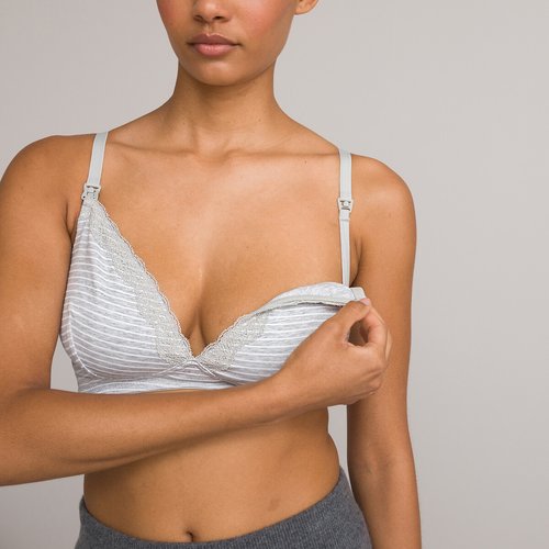 Sujetador de lactancia sin aros rayas gris blanco La Redoute Collections La Redoute