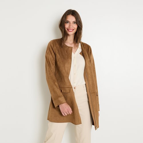 Manteau suedine beige camel Grain De Malice La Redoute