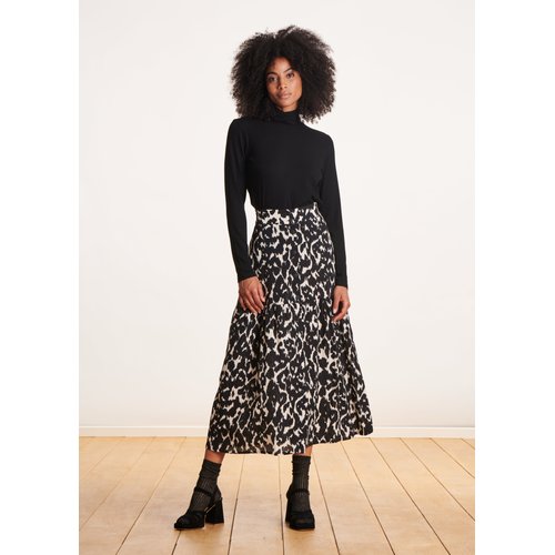 Jupe longue boutonnee a imprime blanc noir La Fee Maraboutee La Redoute