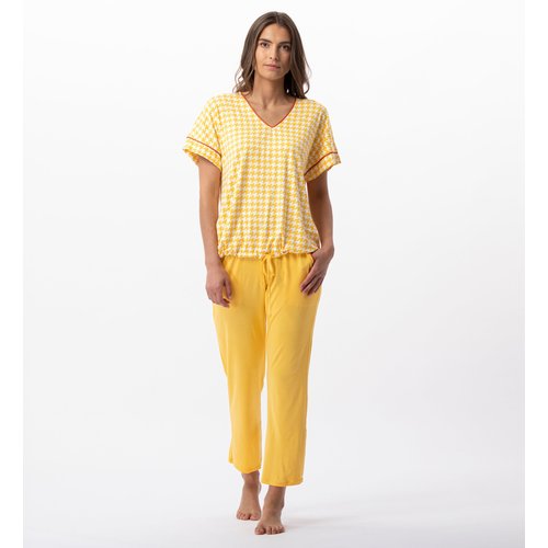 Pyjama 7 8 imprime pied de poule en viscose elasthanne rosie 702 jaune Le Chat La Redoute