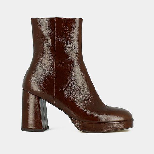 Voris ankle boots in glossy leather brown patent Jonak La Redoute