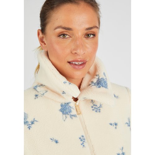 Veste en maille moutonnee brodee marron ecru Damart La Redoute
