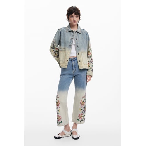 Jeans Desigual Femme Taille 28 - Décoré Motifs Peinture Vintage, Bleu - Occasion Bon état