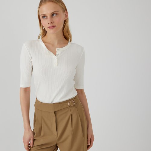 Grandad collar t shirt with short sleeves La Redoute Collections La Redoute