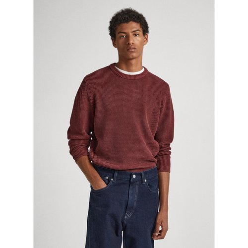 Dean Cotton Jumper in Structured Knit with Crew Neck