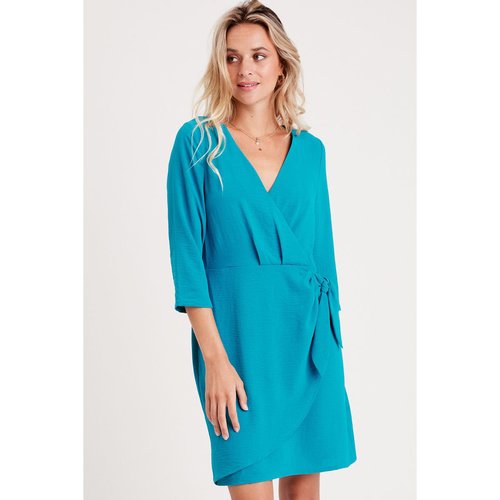 Robe droite nouee manches 3 4 bleu Cache Cache La Redoute
