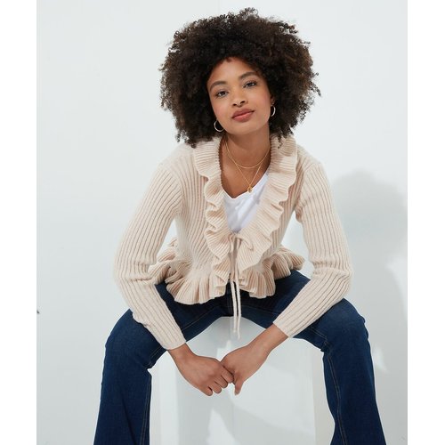 Ruffled cardigan sweater clearance
