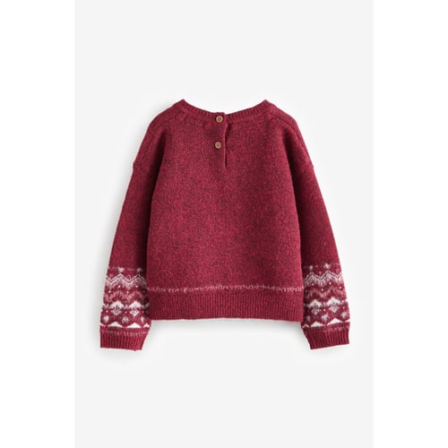 Pull De Noël Pour Bébé Fille NEXT - Taille 9-12 Mois - Motif Fair Isle/Nordic Rouge - Occasion Très Bon état
