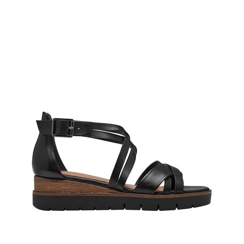 Leather multi strap sandals with wedge heel black Tamaris La Redoute