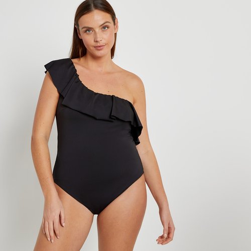 Asymmetric swimsuit black La Redoute Collections Plus La Redoute