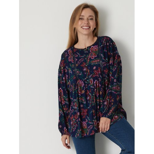 Blouse ample froncee imprime marine Daxon La Redoute