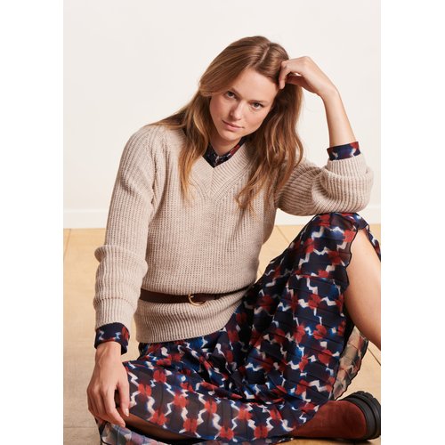 Pull col v en maille cotes perlees La Fee Maraboutee La Redoute