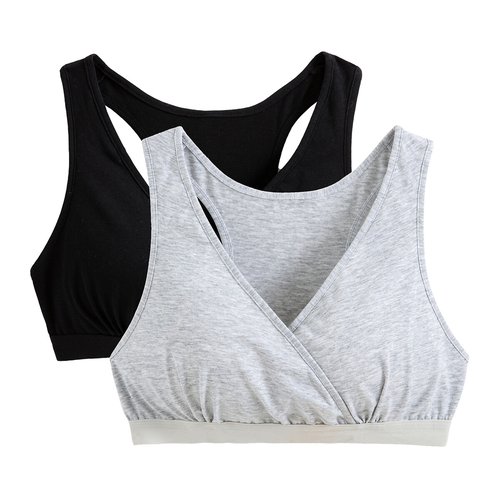Lot de 2 brassieres d allaitement en coton La Redoute Collections noir gris chine La Redoute