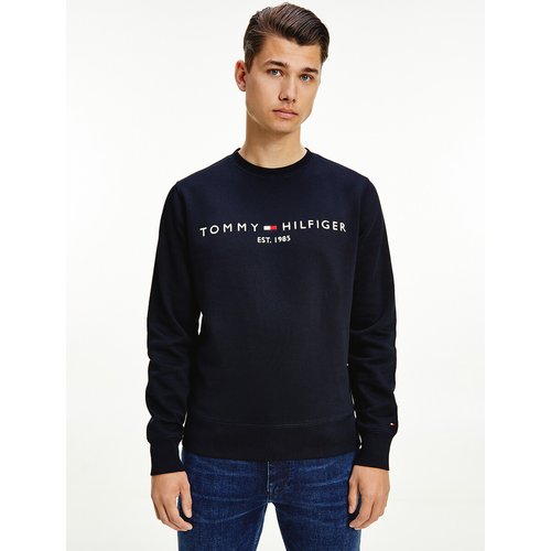 Tommy logo sweatshirt with crew neck in cotton blend navy blue Tommy Hilfiger La Redoute
