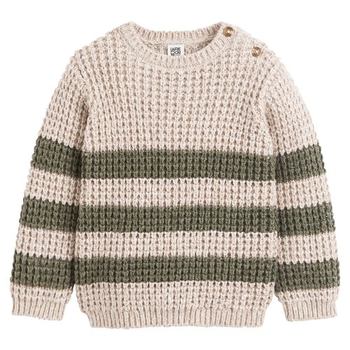 Striped chunky knit jumper sweater with crew neck ecru khaki La Redoute Collections La Redoute