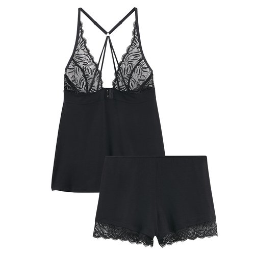 Black lace pyjamas best sale