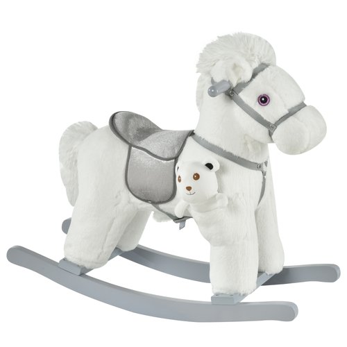 Cheval a bascule effets sonores peluche ourson inclus selle poignees blanc Homcom La Redoute