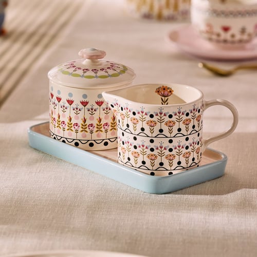 Painted table ceramic sugar & milk jug set, multi-coloured, Cath