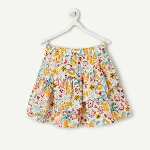 Cotton Ruffled Mini Skirt in Floral Fruit Print
