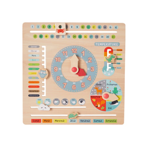 Oxybul Horloge Calendrier En Bois – Apprentissage Du Temps Et De L'heure, Rituel Quotidien Pour Enfants De 2 à 6 Ans, Dimensions 29,5 X 29,5 Cm
