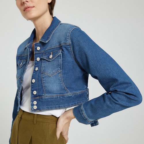 Cropped petite denim jacket clearance