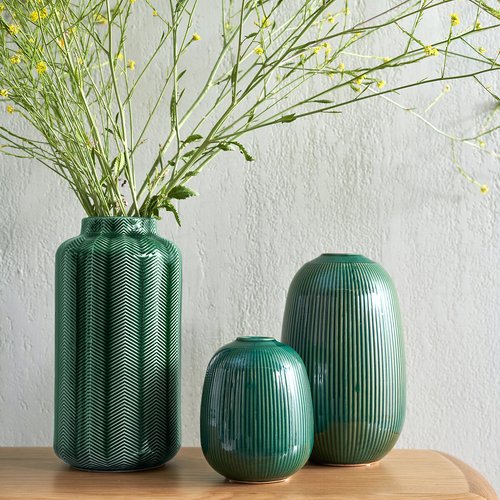 Vase en céramique, hauteur 31 cm, estria Couleur vert La Redoute