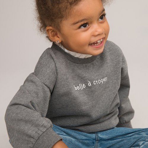 Cotton mix sweatshirt with 2 in 1 embroidered ruffled collar grey marl La Redoute Collections La Redoute