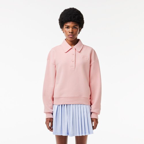 Cotton polo collar sweatshirt with logo embroidery pink Lacoste La Redoute