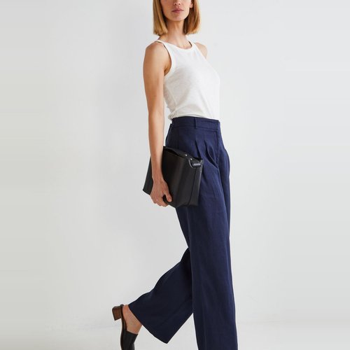 Pantalon taille haute large en lin Monoprix La Redoute
